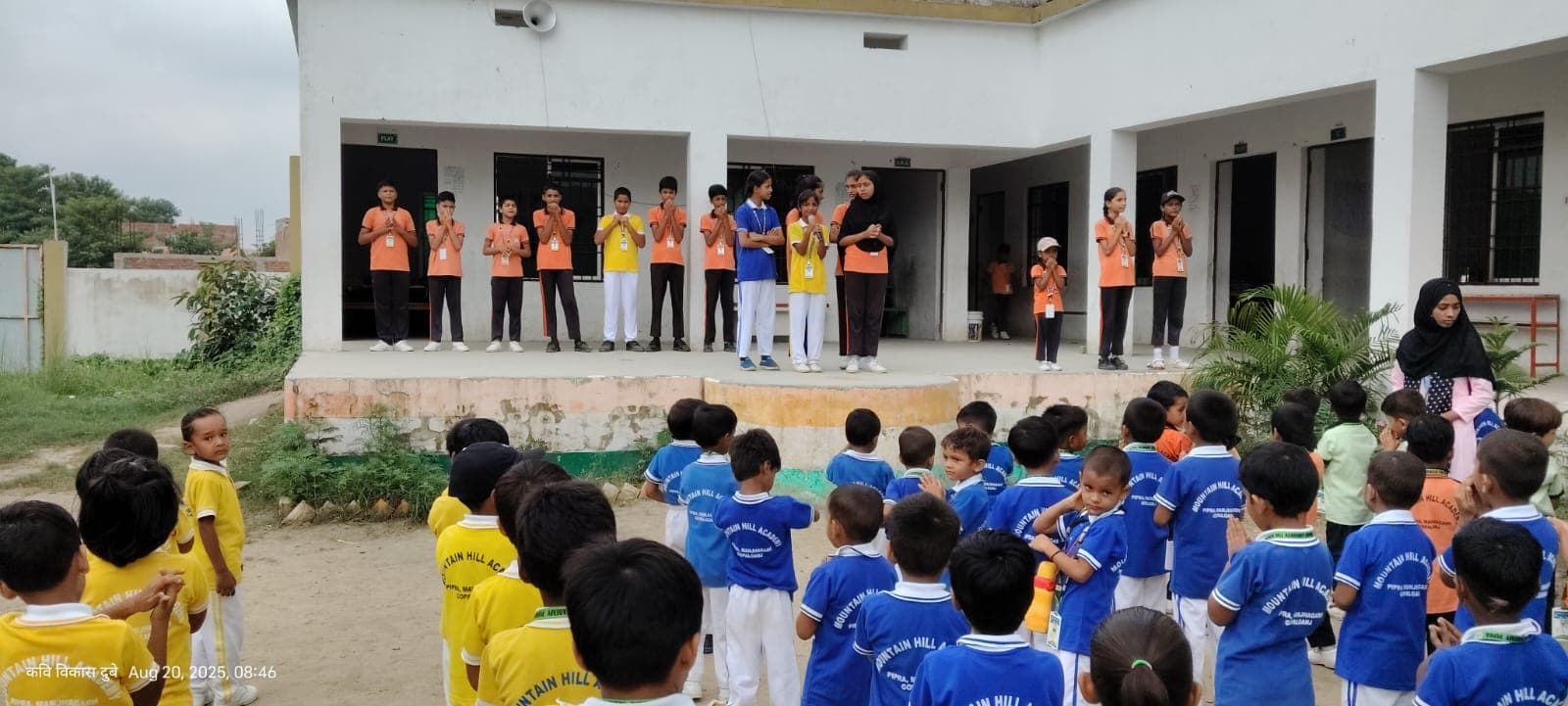 Students gathered on the school campus